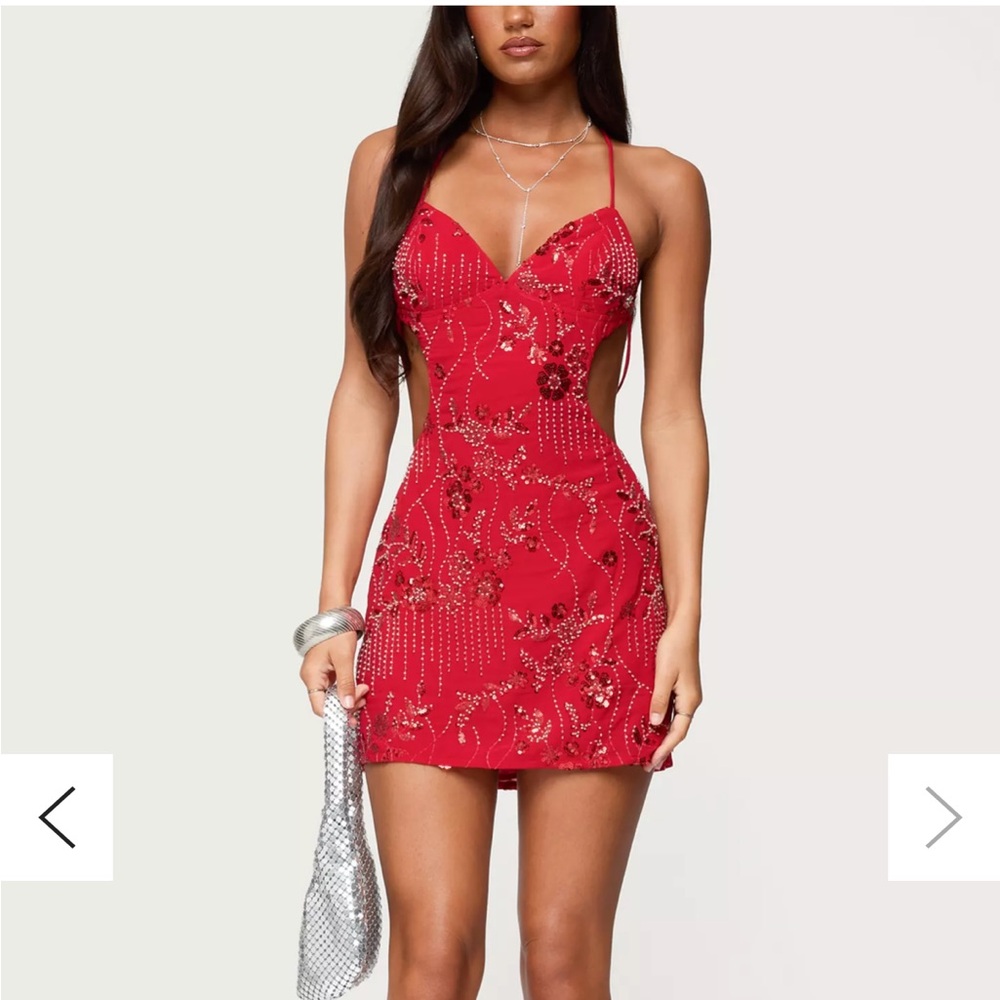 Edikted red sequin open back mini dress size XS excellent condition never worn